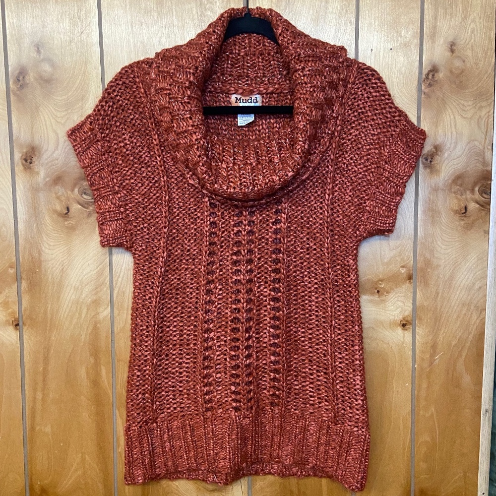 Orange Womens Knit Sweater Top Short Sleeve w/ Scoop Neck Medium